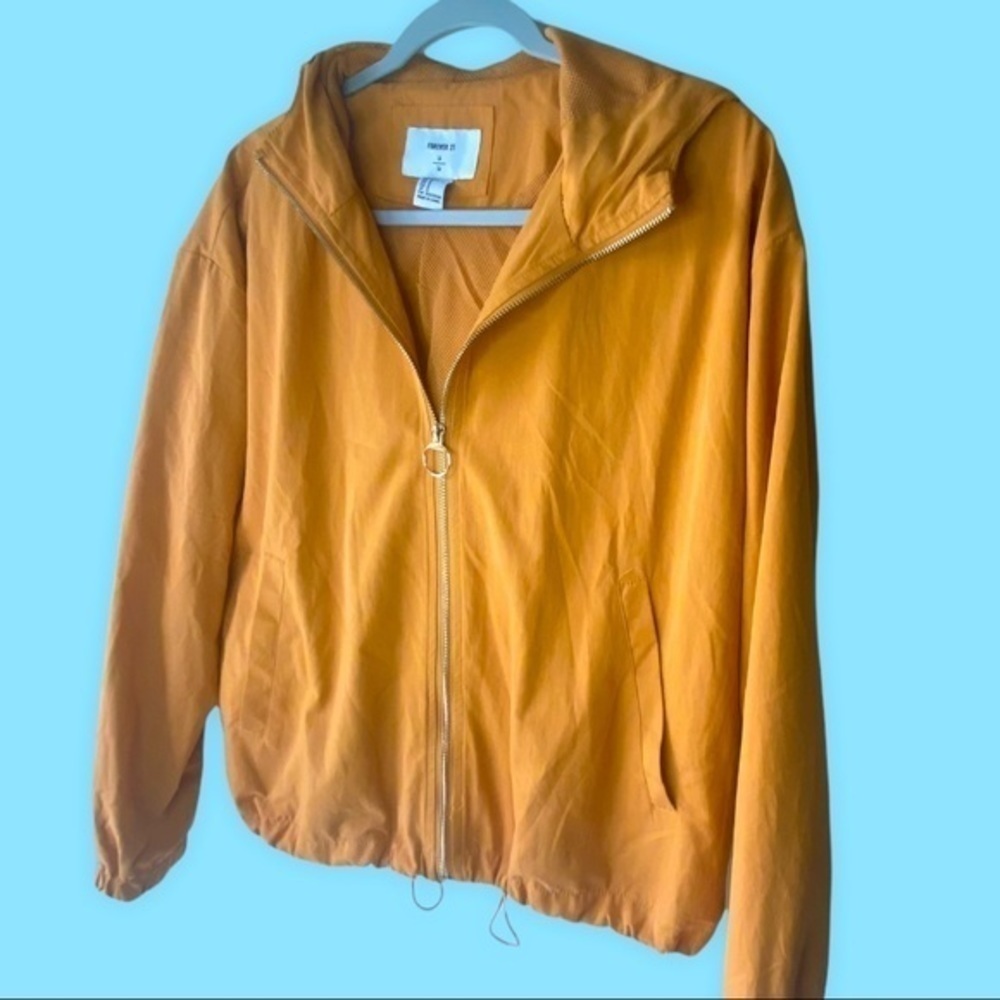 FOREVER 21 Yellow Windbreaker Jacket with Hood Small EUC - Picture 6 of 13